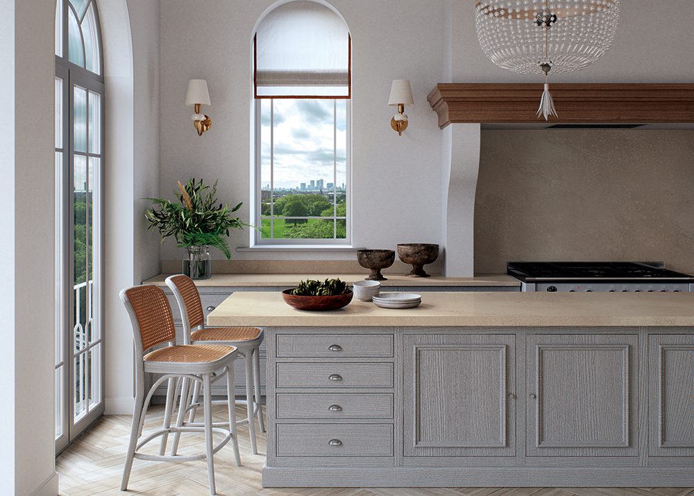 Classic kitchen with beige island